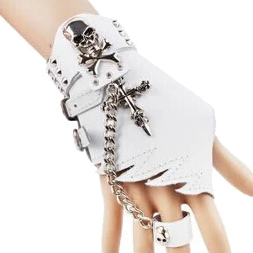 Женские кожаные перчатки без пальцев Готические с зубами в стиле панк ручная