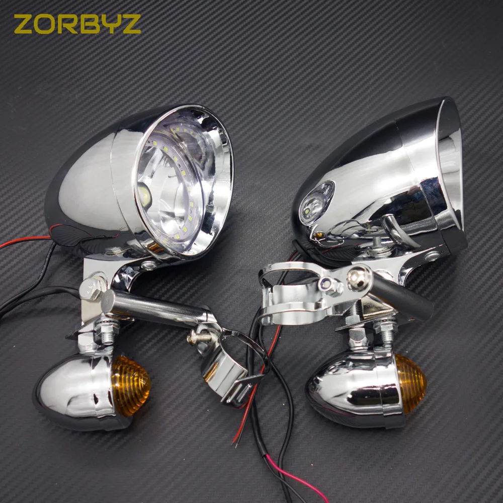 Мотоциклетные хромированные поворотники ZORBYZ противотуманные фары с белым