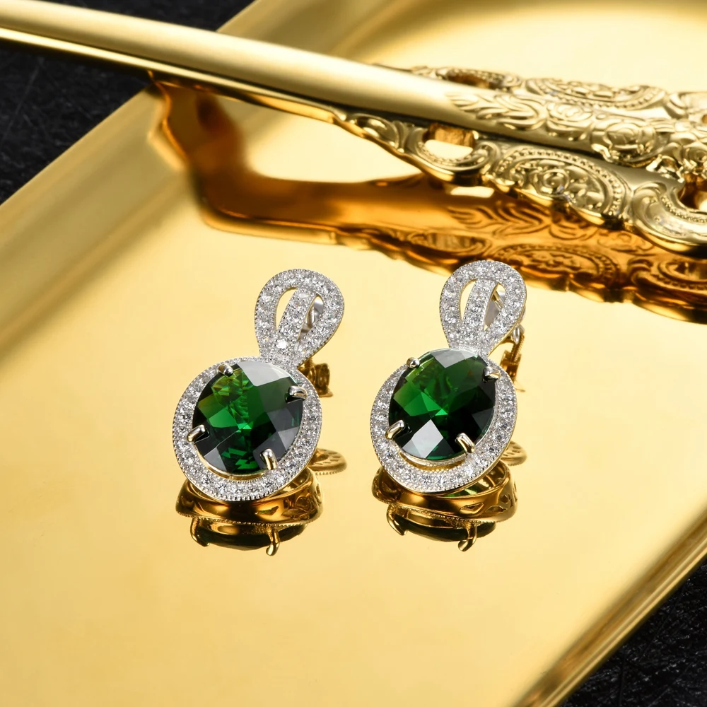 Женские серьги из серебра 925 пробы с искусственным изумрудом карата | Украшения и