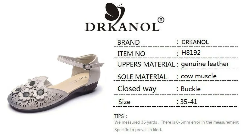 DRKANOL/летние женские босоножки; коллекция года; повседневные сандалии на плоской подошве из натуральной кожи в стиле ретро с цветами; женские босоножки на плоской подошве с мягкой подошвой; H8192