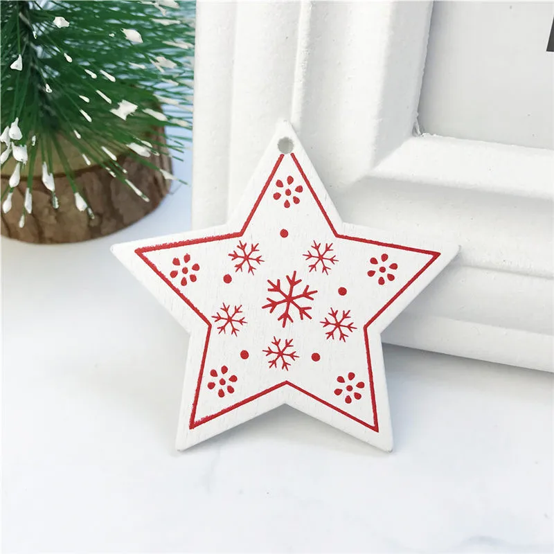 Star White Новинка 10 шт белые красные рождественские елочные орнаменты деревянные подвесные подвески АНГЕЛ/олень/Рождественская елка/звезда рождественские украшения для дома - Цвет: Star White