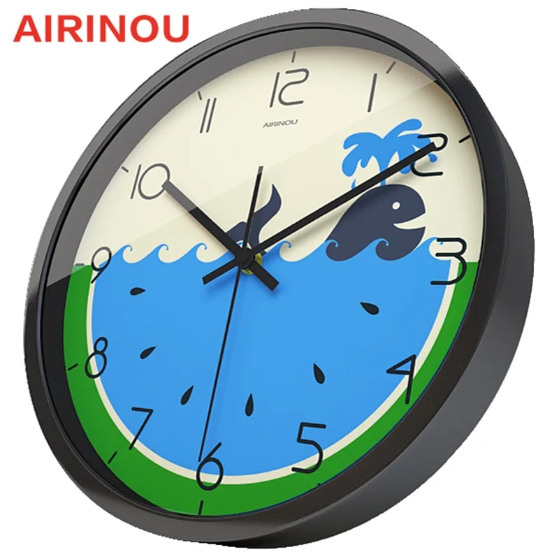 Airinou новые Мультяшные настенные часы с рисунком арбуза и Кита бесшумный дизайн