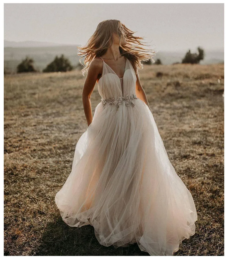 LORIE A Line Wedding Dress 2019 Vestido De Noiva Simple Bridal Puffy Beach Dresses Lace Top Gowns |