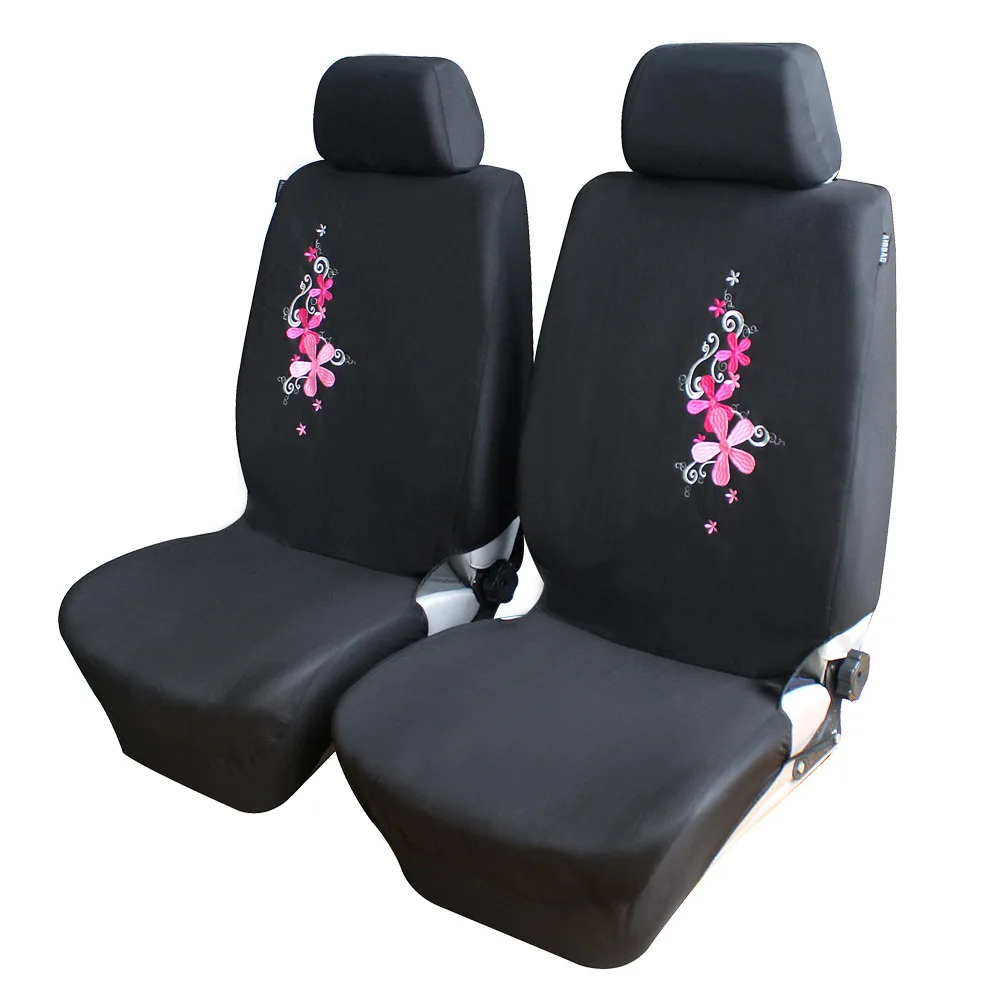 4pcs set Розовые чехлы для автокресел с вышитыми цветами, ТОЛЬКО для переднего сиденья, универсальный размер, защита автокресел, аксессуары салона авто для женщин - Название цвета: 4pcs set