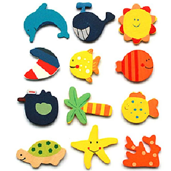 

12 шт./компл., деревянные Мультяшные магнитные наклейки на холодильник в морском и морском стиле, детские математические игрушки, обучающие и...