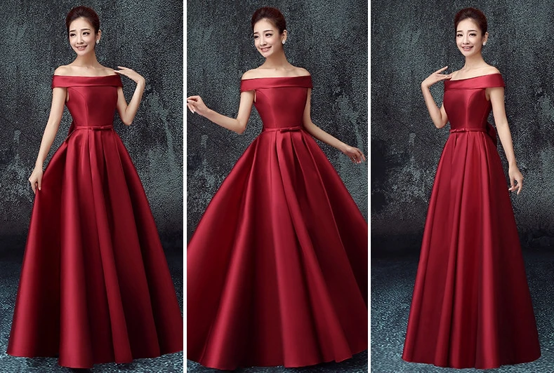 Халат demoiselle d'honneur2019 Новое атласное с вырезом «лодочкой» с рукавом-крылышком а линия Бургундия бирюза фиолетовый королевский синий платье для невесты длинное