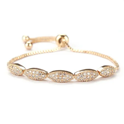 059 yellow gold Потрясающий крошечный куб циркония Кристалл CZ Pave Oval регулируемые Bolo браслеты для леди в родии серебро/розовое золото покрытие - Окраска металла: 059 yellow gold