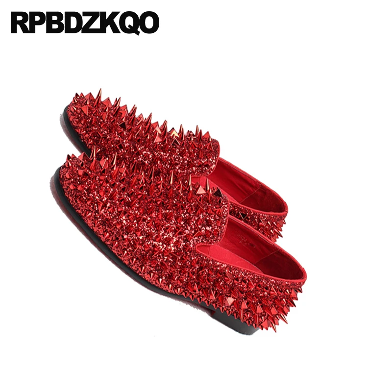 Red Runway Prom Rivet Gold Handmade Glitter Spike Men Shoes Luxury Brand Dandelion Loafers Stud Sequin Fashion Hip Hop Summer | Обувь