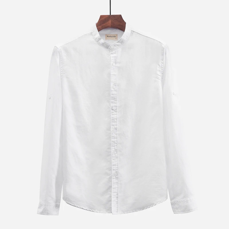 

New arrival S-4XL linen shirt men stand collar solid men shirts big size casual mens shirt flax and cotton shirts male camisa