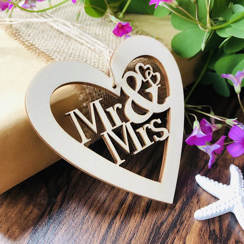 10 шт Mr & Mrs выдолбленный деревянный знак сердца для свадьбы/свадебный душ домашние