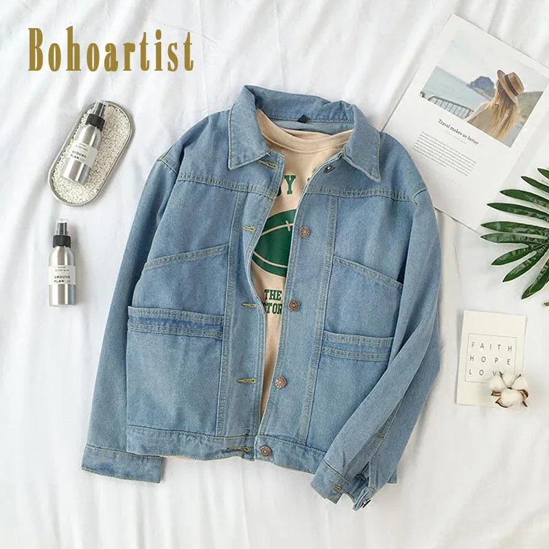 Bohoartist женская джинсовая куртка Зимние Синие однобортные базовые пальто 2019