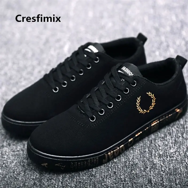 Мужская парусиновая обувь Cresfimix модная удобная черного и золотого цвета высокого