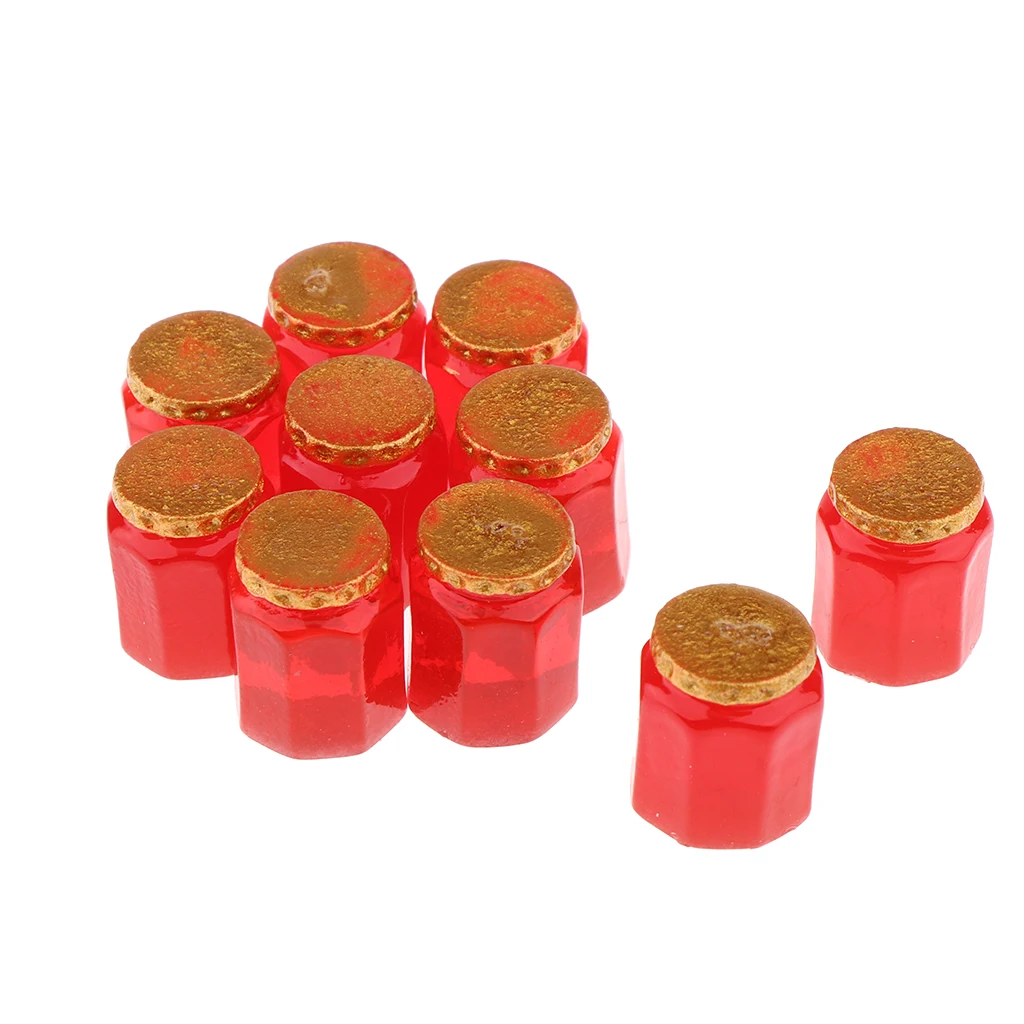 10 Pieces 1/12 Dollhouse Miniature Canned Food Honey Jars Jam Jar Kitchen Decorations Groceries Accessories Yellow / Red |