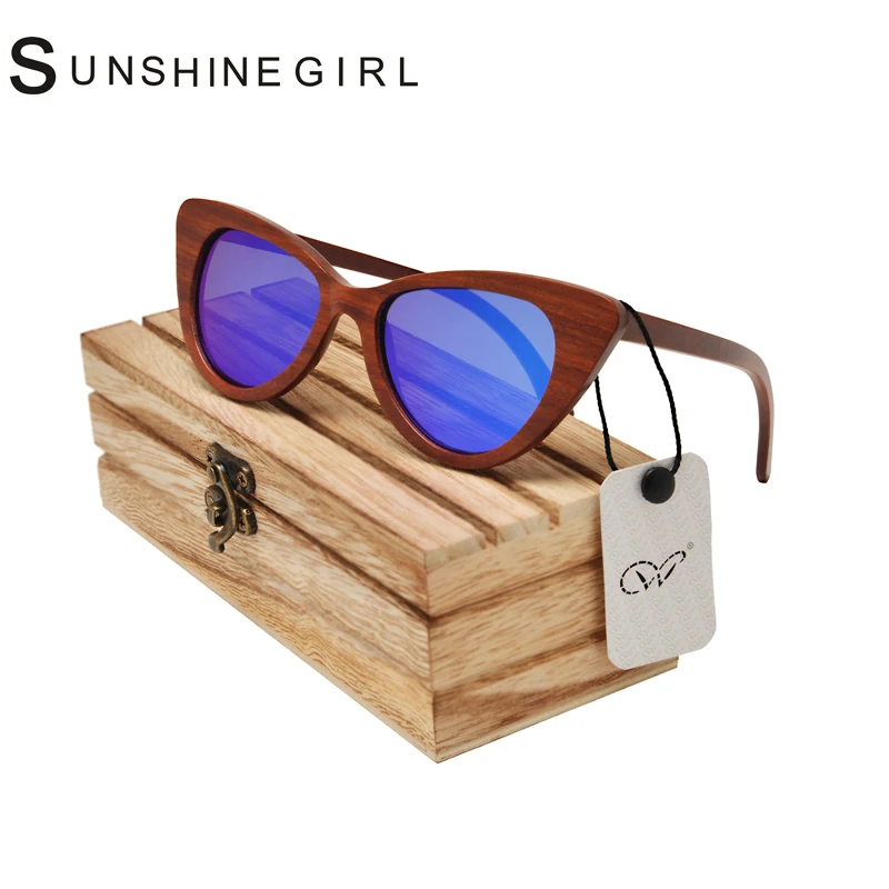 2017 Diy Деревянный Солнцезащитные Очки Красный Сандал Серый Дизайнер Cat Eye