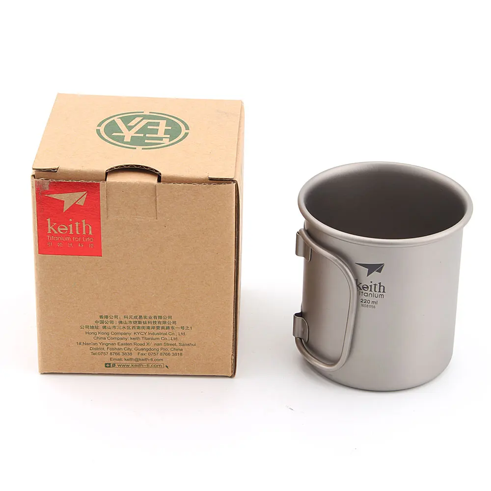 Титановая кружка Keith 220 мл для кофе воды Складная портативная ручка пикника