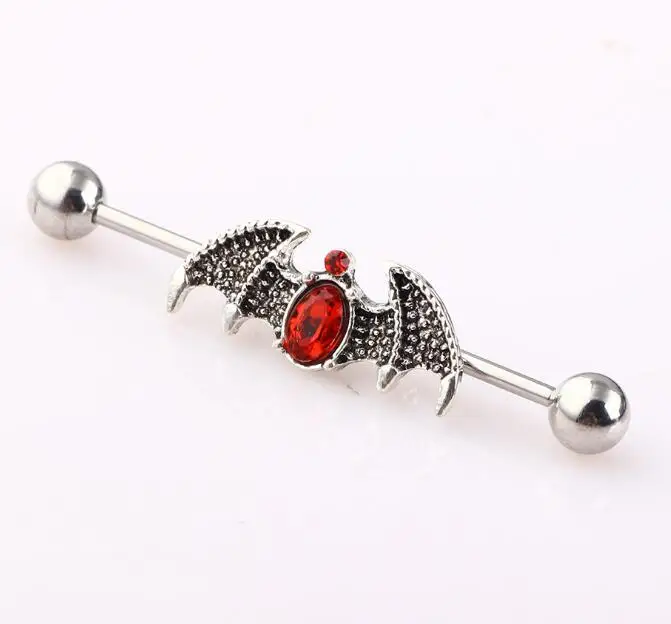 SaYao 1 piece Surgical Stainless Steel Red Bat Wing Wings Industrial Barbell Piercing Helix Ear Piercing Jewelry