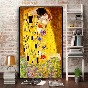 Classic Artist Gustav Klimt Kiss Abstract Oil Painting on Canvas Print Poster Modern Art Wall Pictures for Living Room Cuadros