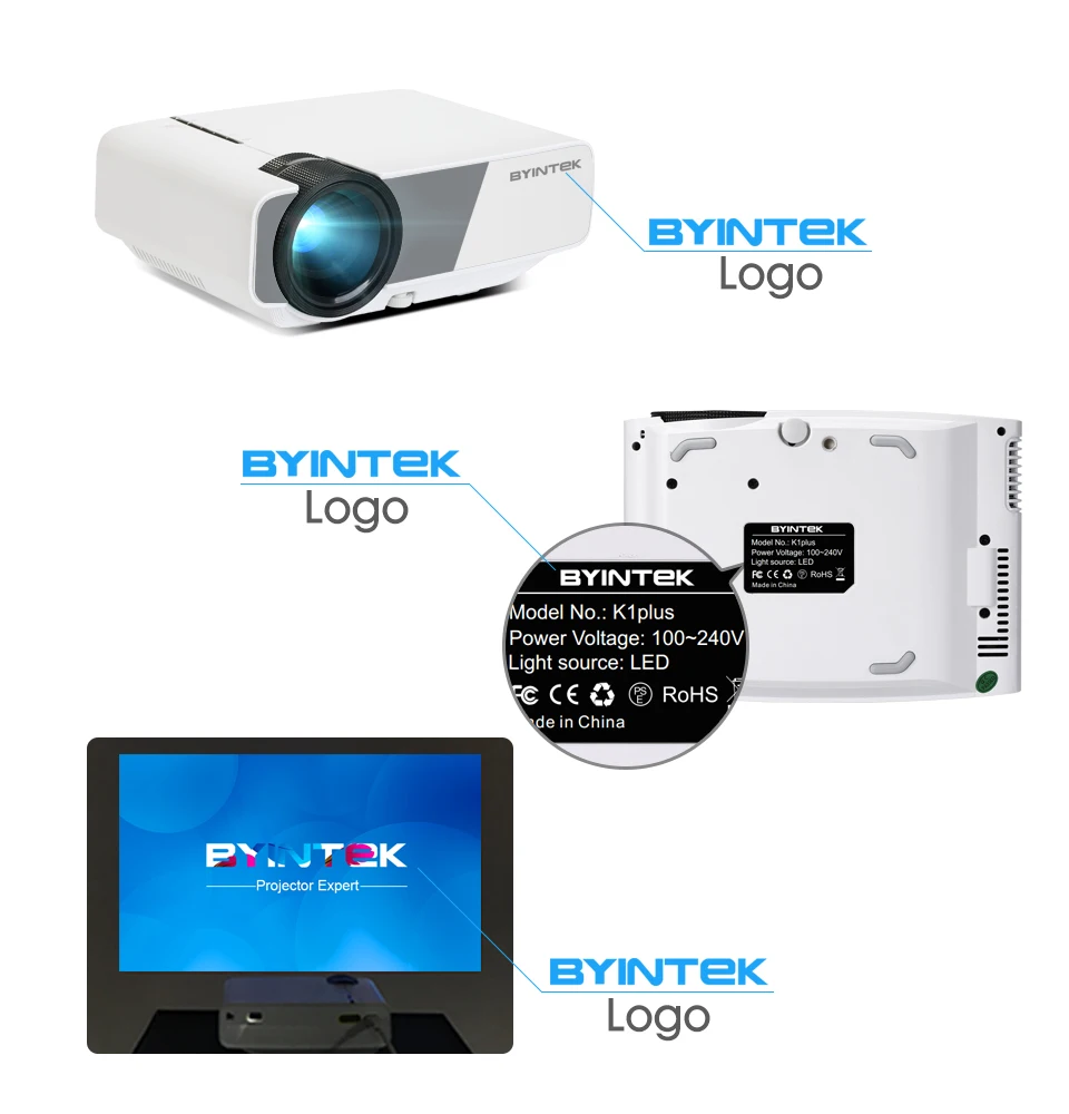 Мини-светодиодный видеопроектор BYINTEK SKY K1/K1plus для домашнего кинотеатра(дополнительно: поддержка подключения к проекции смартфона