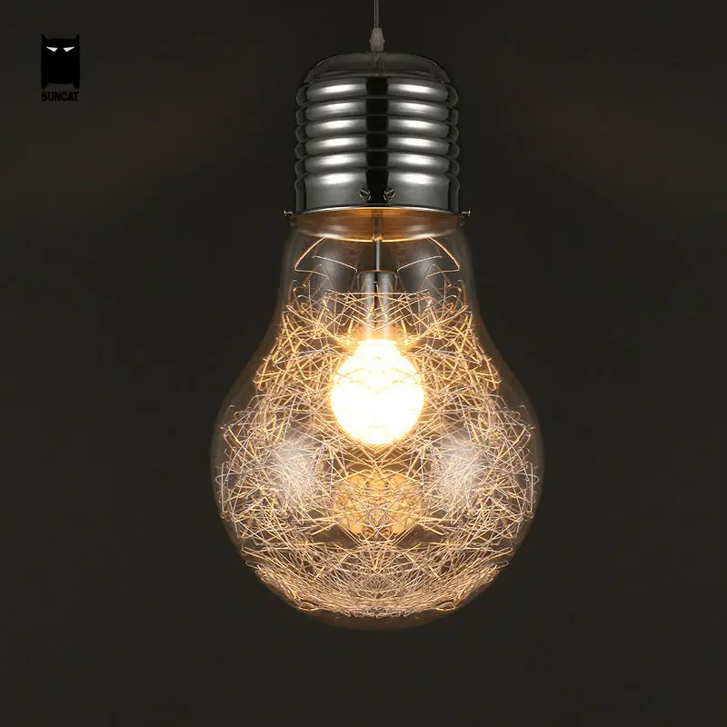 Большая Подвесная лампа Эдисона стеклянный светильник серебристого цвета 28 см в