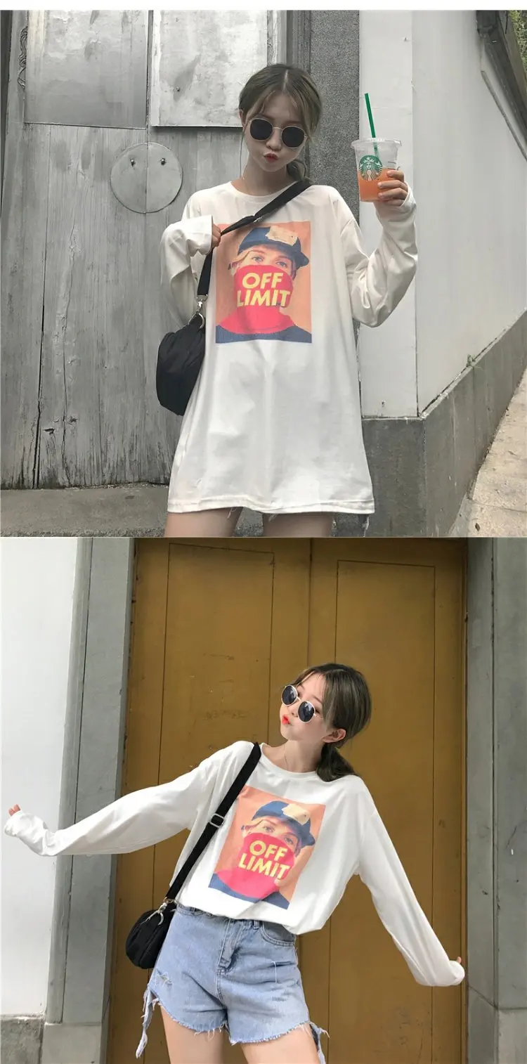 YouGeMan Harajuku модная футболка женская с длинным рукавом Топы Осень корейский Ulzzang уличная белая футболка Женская Повседневная футболка