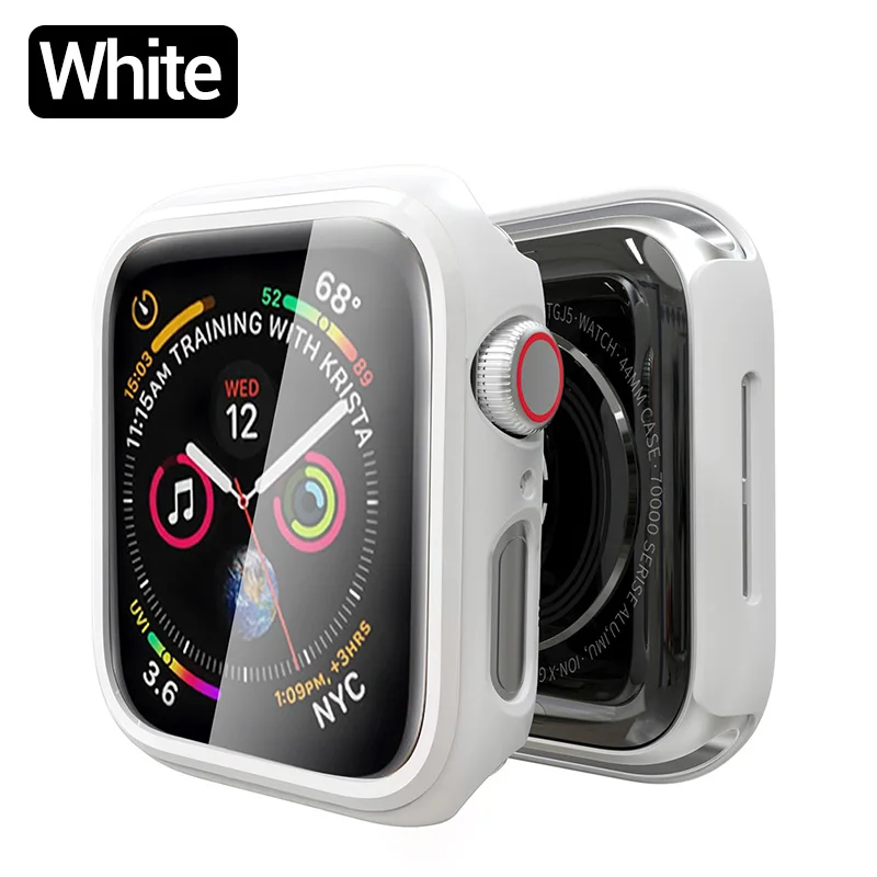 white PZOZ для apple watch 4 5 Чехол для часов 40 мм 44 мм чехол для apple watch 1 2 3 защитный чехол 38 мм 42 мм Защитная пленка для экрана - Цвет: white