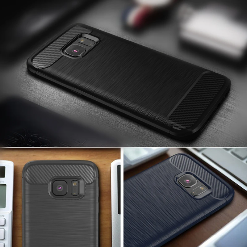Матовый Силиконовый чехол из углеродного волокна для телефона резиновый Samsung S6 S7