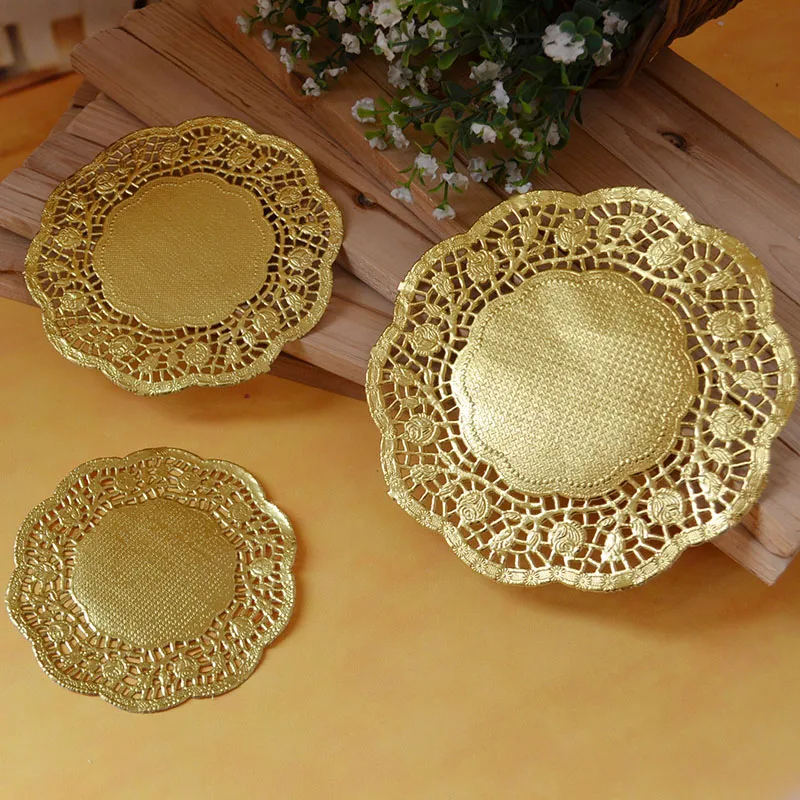 200 шт. круглые тисненые бумажные салфетки для торта 4 5 дюйма 10 см|silver and gold|doily