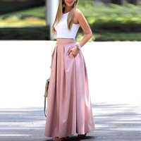 2020 summer fashion women elegant casual two piece suit set female sleeveless cropped top pleated maxi skirt sets