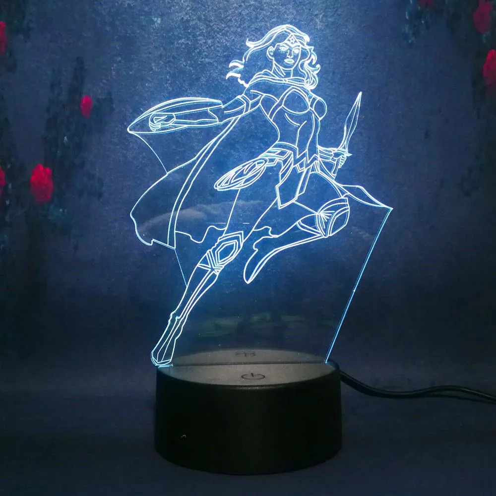 Милый Супер Чудо Женщина 3D ночник Иллюзия 7 цветов led свет usb Рождество День