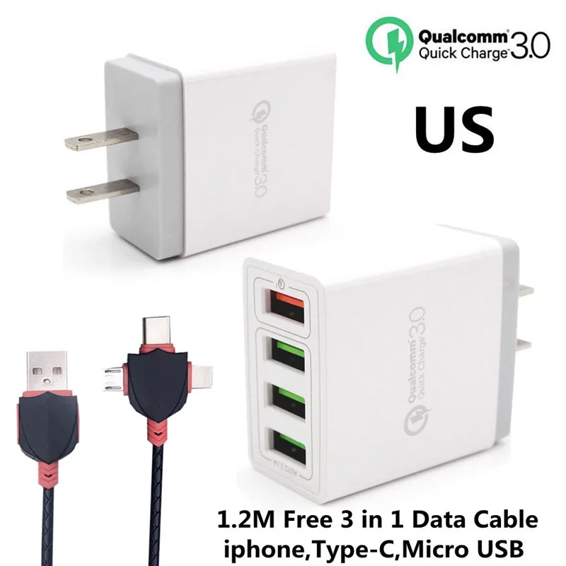 Высокое качество 4 Порты и разъёмы USB Зарядное устройство QC/3,0 ЕС/США телефона дорожное настенное зарядное Зарядное устройство s Быстрая зарядка для iphone huawei адаптер быстрой зарядки Ipad Tablet