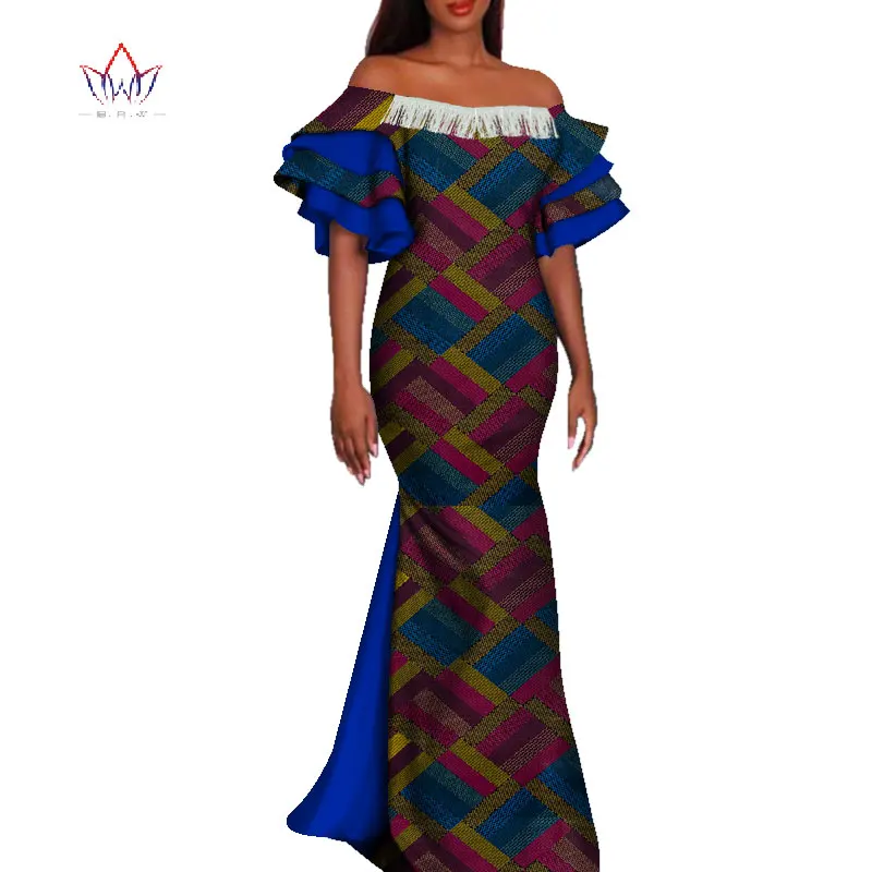 African Dresses for Women Bazin Riche African Clothes Women Applique Tassel Long Evening Dresses Dashiki African Clothing WY4227