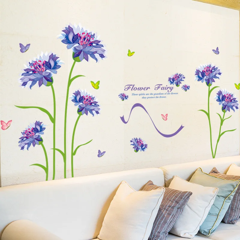Синие цветы Феи настенные художественные росписи диван изголовье Творческий