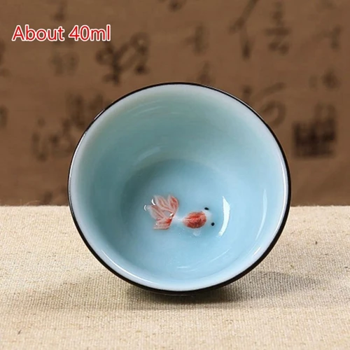 Goldfish Blue Cup Горячая Распродажа китайский чайный набор кунг-фу Лотос пуэр чайные чашки ручная роспись керамика тисненый Дракон пион Карп Золотая рыбка чайные чашки - Цвет: Goldfish Blue Cup