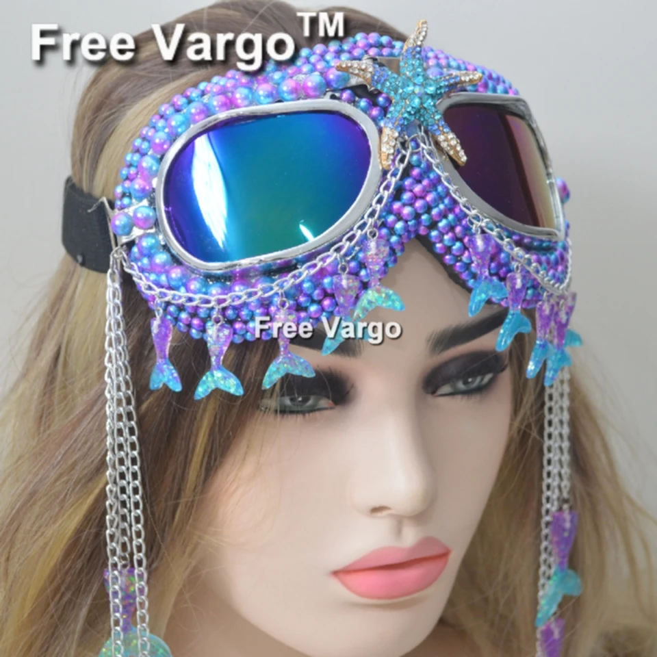 Голографическая маска диджея для женщин с жемчужинами в стиле русалки