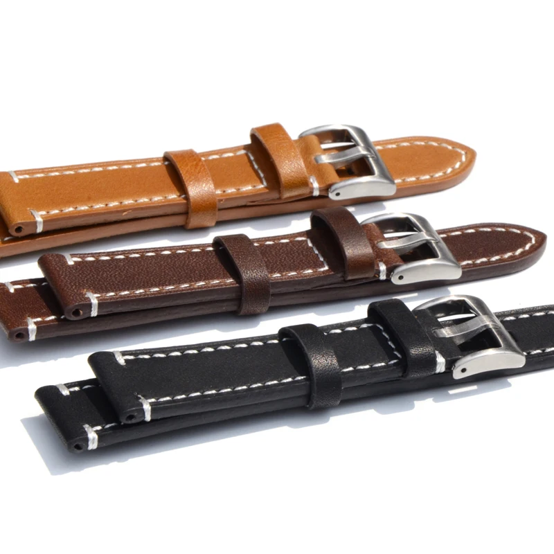 Новый кожаный ремешок для часов 18 мм 19 20 21 22 23 коричневый Omega Tissot Seiko Casio Пряжка из
