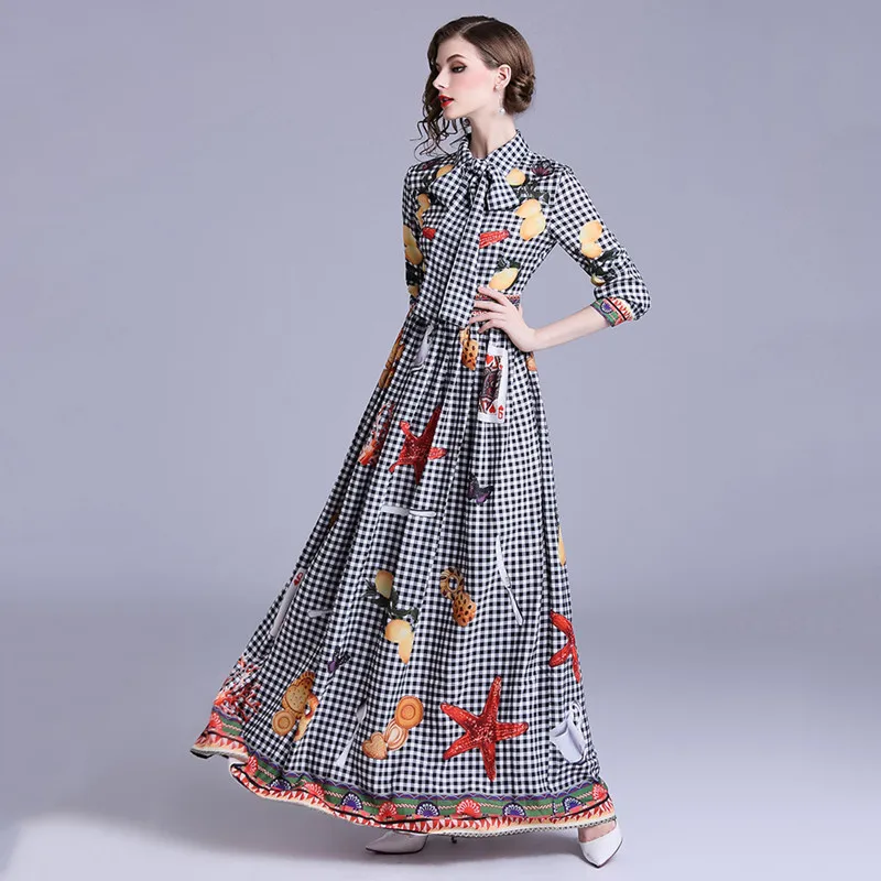 Женское клетчатое платье с принтом Таро длинное винтажное длинным рукавом и