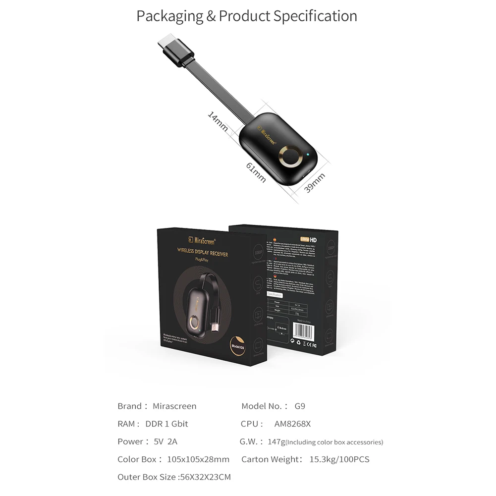 Высокая MiraScreen G9 беспроводной дисплей 2 4/5 0G 1080P UHD DLNA WiFi ключ|SmartTV-стики и тюнеры| |