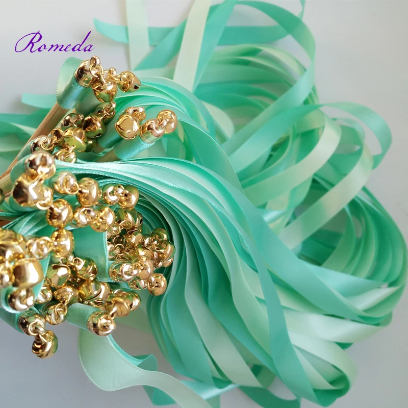 Новый стиль 50 шт./лот мятно зеленая лента Свадебная палочка палочки с золотыми