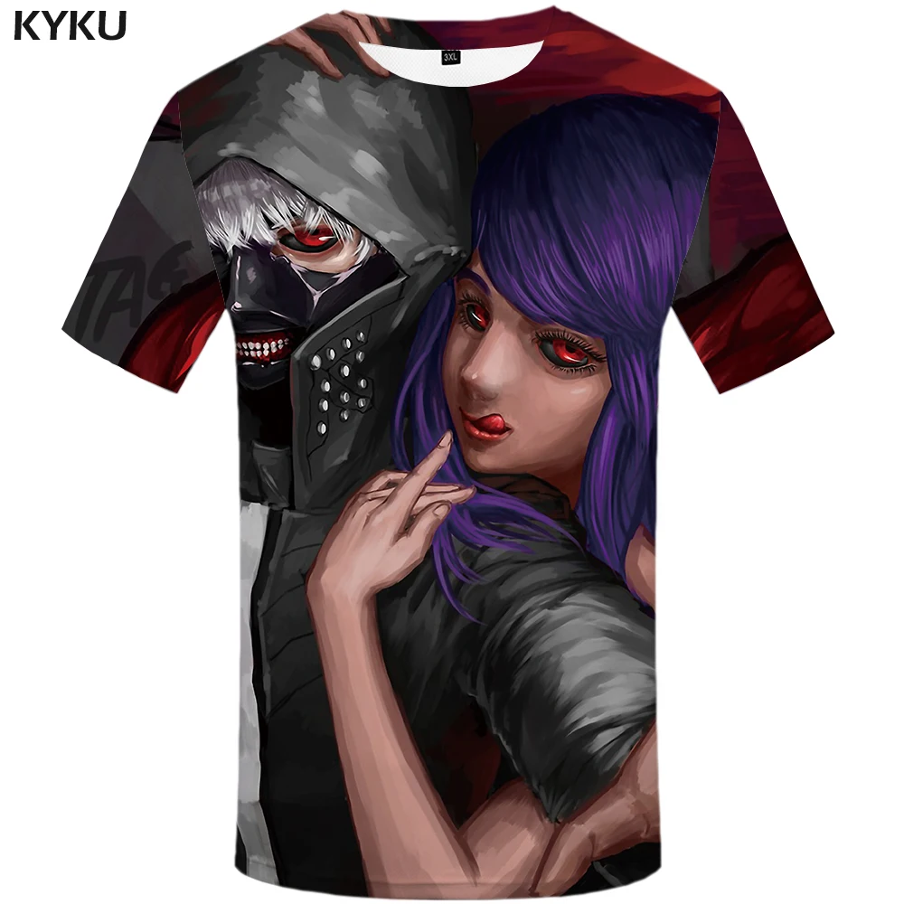 Бренд KYKU футболка Tokyo Ghoul Мужская черная с принтом из мультфильма японские