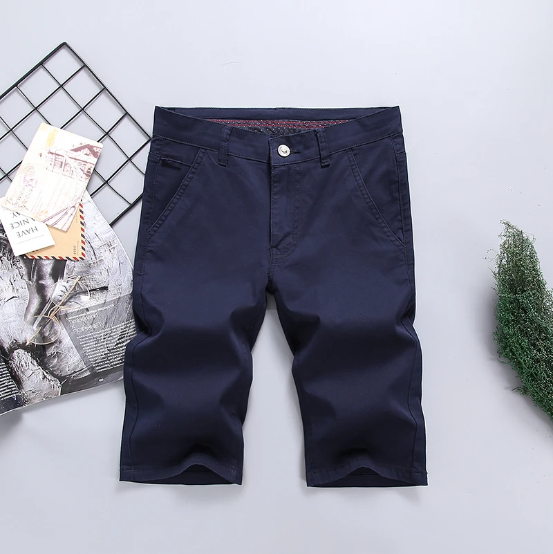 Navy Blue Мужские джинсы denyblood Повседневные Шорты стрейч хлопковые чиносы шорты-бермуды Masculina Компрессионные шорты плюс размер мужские 28-46 819 - Цвет: Navy Blue