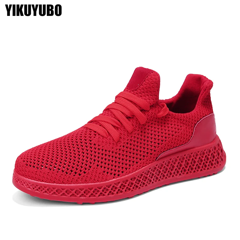 YIKUYUBO Summer Men's Red Breathable Sneakers Casual Shoes Comfortable Non-slip Soft Mesh Men Sizi 39 40 41 42 43 44 | Обувь