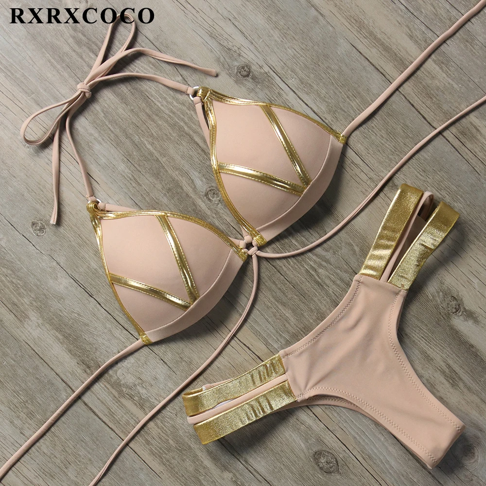 RXRXCOCO, сексуальный бандаж, бикини, пуш-ап, купальник для женщин, купальник, Бразильский бикини, набор,, летний, Одноцветный, купальник, низкая талия, костюм