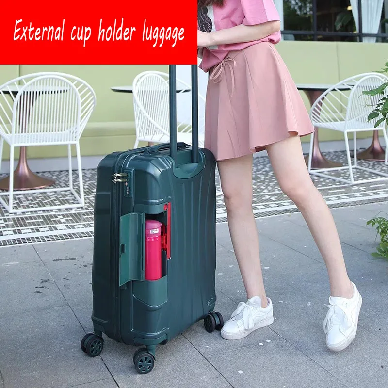 External cup holder Новинка, Мужская Внешняя подстаканник, багаж на колёсиках, Женская дорожная сумка для багажа, mala de viagem com rodinhas, чемодан на колесиках, для переноски - Цвет: External cup holder
