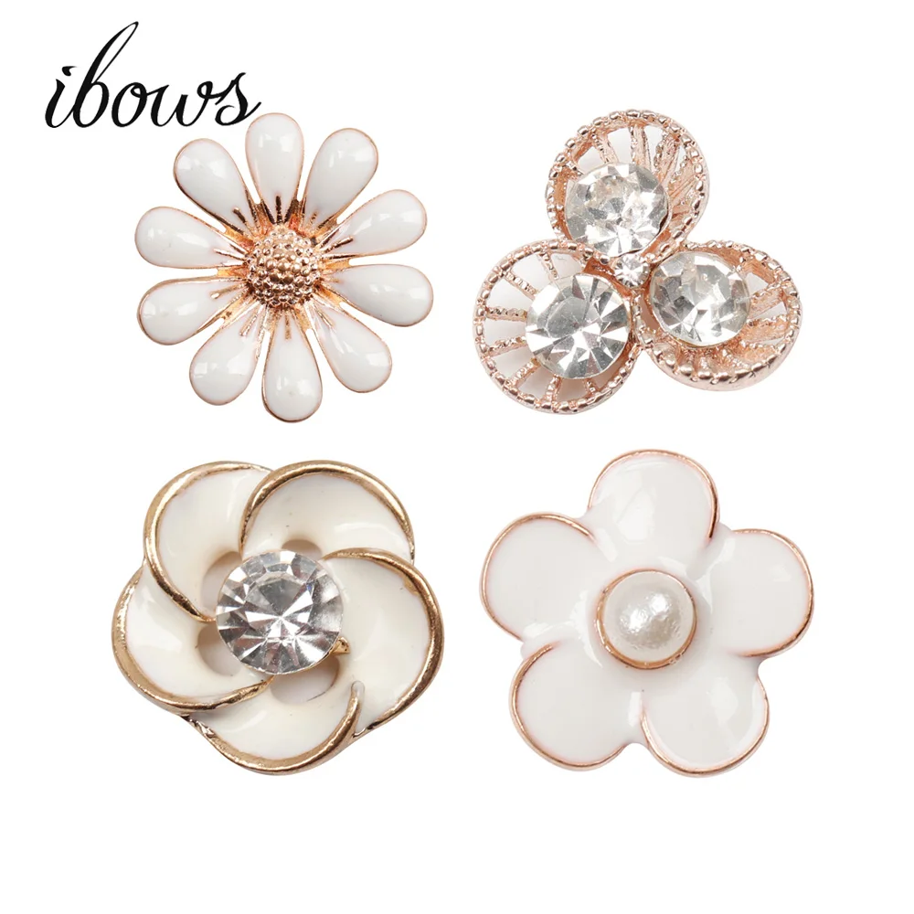 IBOWS 2 шт. кнопки Стразы из сплава, цветок, круглая жемчужная пуговица для свадебной пряжки, «сделай сам», материалы для ювелирных изделий, ремесла, швейное украшение