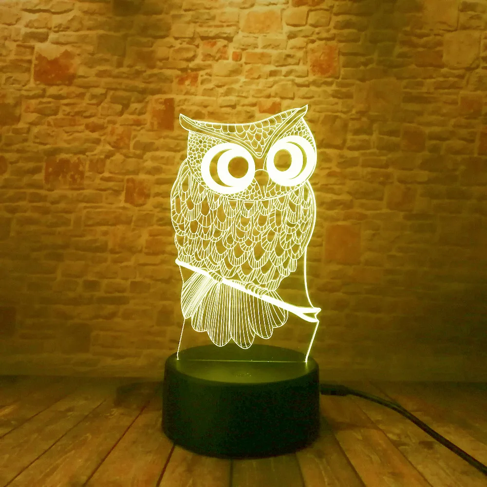 3D Сова LED настольная лампа ночник светильник 7 цветов Изменение сенсорного