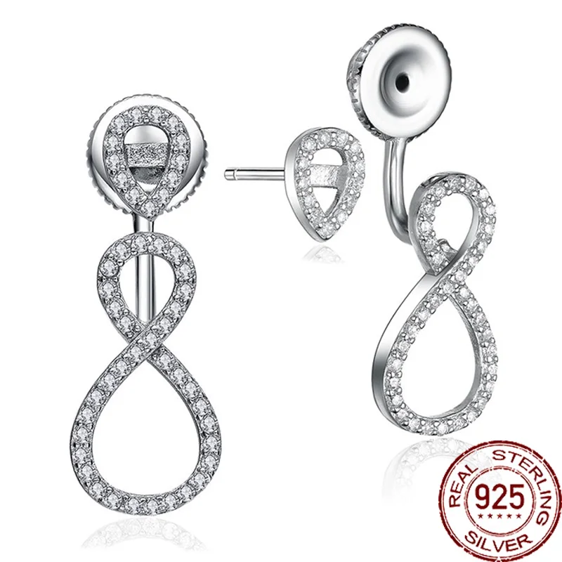 

Aceworks Real 925 Sterling Silver Infinity Shape Zirconia Stud Earrings Female Double White Zirconia Classic Jewellery ER2203