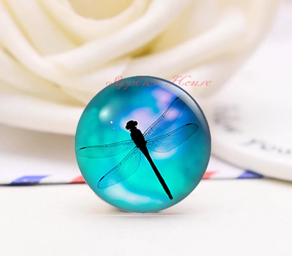 

Handmade Round Dragonfly Photo Glass Cabochons Jewelry Making Finding Accessories Cameo Pendant Settings Earring Necklace