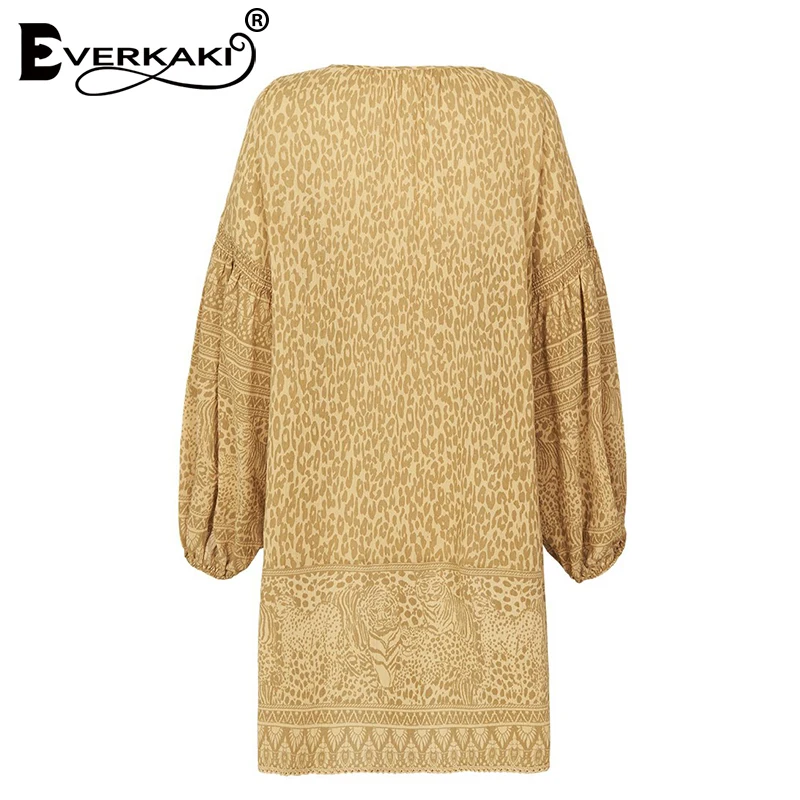Everkaki Boho мини платье с цветочным принтом для женщин хлопковое v образным вырезом и
