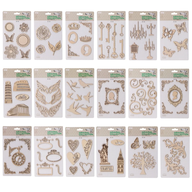 1 комплект лазерная резка деревянные украшения для скрапбукинга самодельного