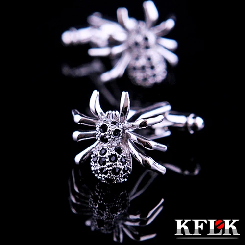 

KFLK Luxury shirt cufflinks for mens Brand cuff buttons Crystal cuff links High Quality Animal spider abotoaduras Jewelry
